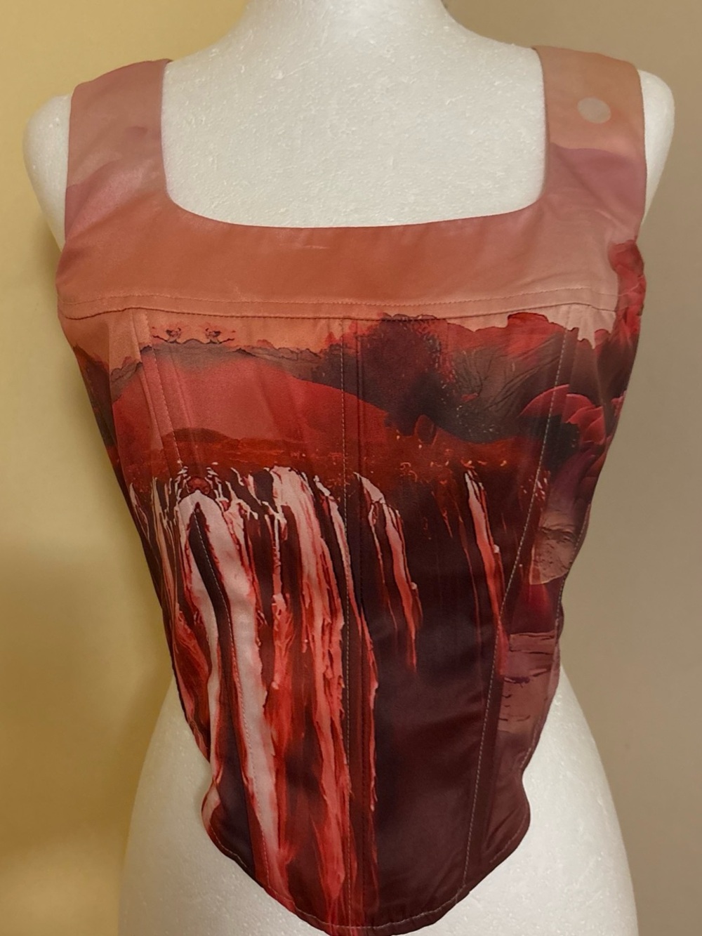 Fashion Nova Red Multi Print Square Neck Crop Top